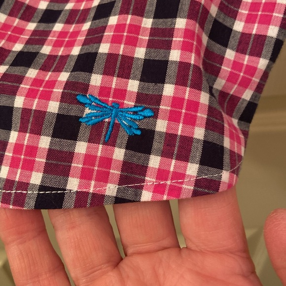 NWOT Talbots Plaid Blouse Pink Black White Button Down Roll up Sleeves WM SZ L - Picture 9 of 12